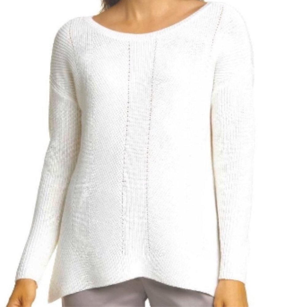 Eileen Fisher Bateau Neck Merino Wool Cream Sweater
